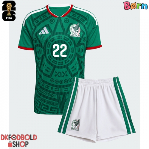 Mexico Hirving Lozano #22 Hjemmebanesæt Børn VM 2026 Kort ærmer (+ korte bukser)